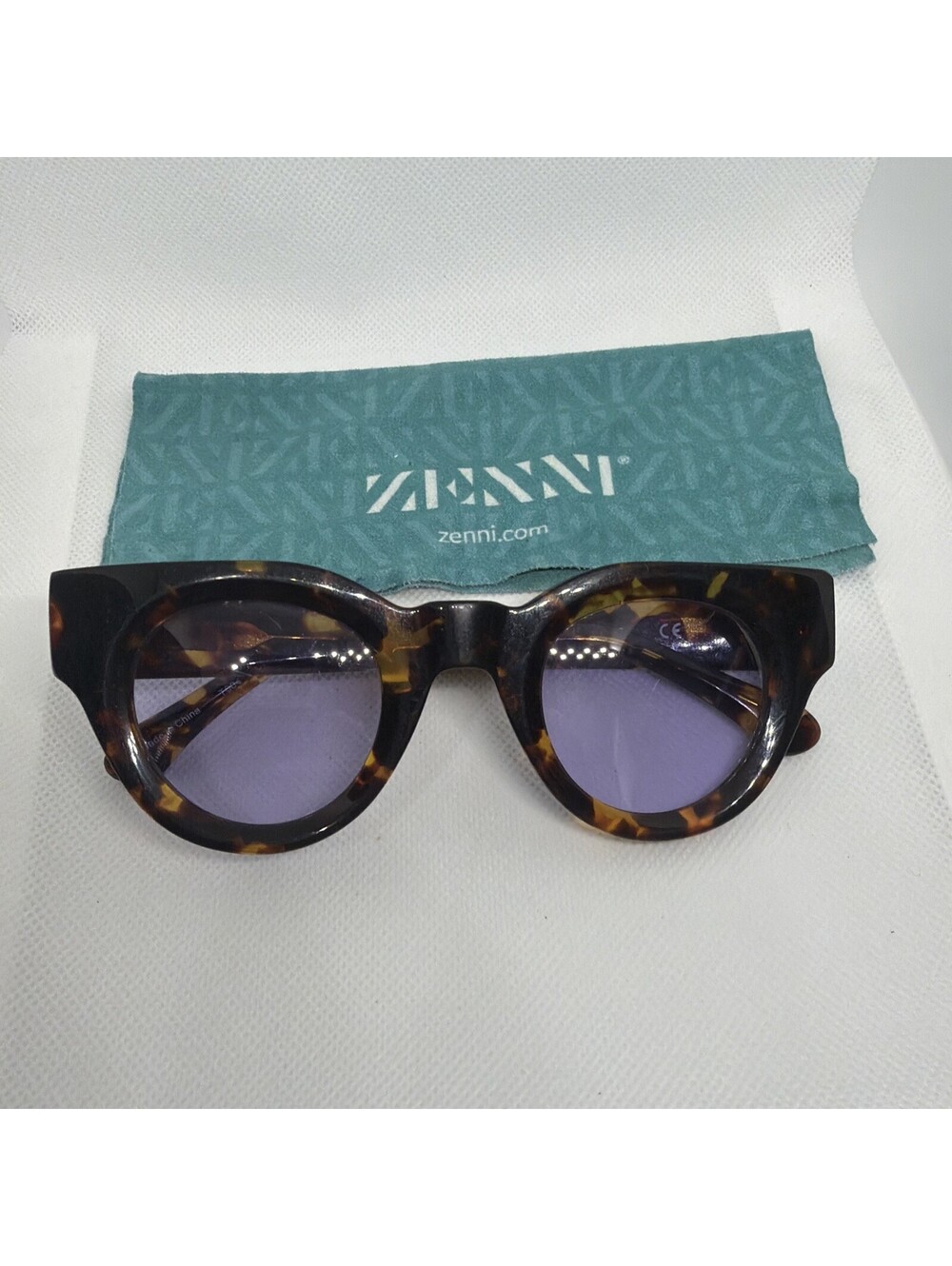 Zenni Optical Tortoiseshell Sunglasses Purple Tint Oversized Cat Eye With Cloth